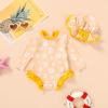 imageInfant Baby Swimsuit Girl Long Sleeve UPF 50 Sun Protection OnePiece Rash Guard with Hat Zipper Bathing SuitYellow Floral
