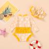 imageInfant Baby Swimsuit Girl Long Sleeve UPF 50 Sun Protection OnePiece Rash Guard with Hat Zipper Bathing SuitYellow Floral