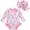 imageInfant Baby Swimsuit Girl Long Sleeve UPF 50 Sun Protection OnePiece Rash Guard with Hat Zipper Bathing SuitFlamingo