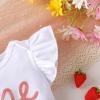 imageYOUNGER TREE Baby Girl 1st Birthday Outfit  My First Birthday Romper ampamp Flared PantsEmbroidery Strawberry One