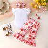 imageYOUNGER TREE Baby Girl 1st Birthday Outfit  My First Birthday Romper ampamp Flared PantsEmbroidery Strawberry One