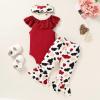 imageYOUNGER TREE Newborn Infant Baby Girl Clothes Outfits Romper Bodysuit Floral Cow Print Pants Headband 3Pcs Summer Clothes SetA4 Red