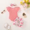 imageYOUNGER TREE Newborn Infant Baby Girl Clothes Romper Shorts Set Floral Summer Outfits Cute Baby Girl ClothingPink Romper and Flower Shorts