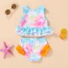 imageYOUNGER TREE Toddler Baby Girls Summer Swimsuit Sleeveless Striped Swimwear TwoPiece Suit Beach BikiniPink Tie Dye and Orange