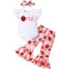 imageYOUNGER TREE Baby Girl 1st Birthday Outfit  My First Birthday Romper ampamp Flared PantsEmbroidery Strawberry One