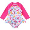 imageYOUNGER TREE Baby Swimsuit Girl Long Sleeve Ruffle Zipper Rash Guard Infant One Piece Swimwear Toddler Bathing Suit GirlPink