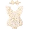 imageYOUNGER TREE Newborn Baby Girl Clothes Ruffle Sleeve Rompers Infant Backless Floral Jumpsuit Summer Outfits with HeadbandWhite