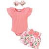 imageYOUNGER TREE Newborn Infant Baby Girl Clothes Romper Shorts Set Floral Summer Outfits Cute Baby Girl ClothingPink Romper and Flower Shorts