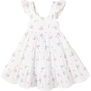 imageYOUNGER TREE Toddler Baby Girls Dress Summer Ruffle Sleeve Halter Casual Kids Beach SundressWhite Flower