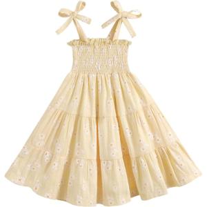 imageYOUNGER TREE Toddler Baby Girls Rainbow Dress Princess Sleeveless Halter Beach Tutu SundressYellow Daisies