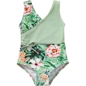 imageYOUNGER TREE Toddler Girl One Piece Swimsuit Color Block Stripe Swimwear Summer Beach Bathing Suit 12M5TGreen  Palm Leaves  Flowers