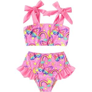 imageYOUNGER TREE Toddler Girls Two Pieces Swimsuit Color Block Stripe Swimwear Summer Beach Bathing Suit 18M5TPink Butterfly