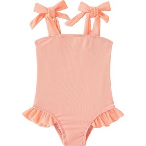 imageYOUNGER TREE Toddler Swimsuit Girl Color Block Stripe OnePiece Swimwear Baby Girl Bathing SuitsPeach Powder