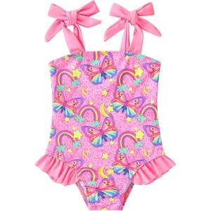 imageYOUNGER TREE Toddler Swimsuit Girl Color Block Stripe OnePiece Swimwear Baby Girl Bathing SuitsPink Butterfly