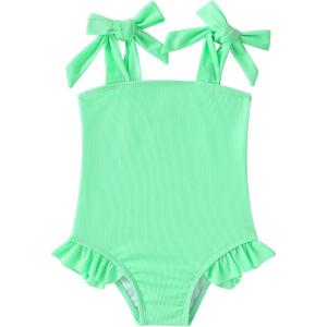 imageYOUNGER TREE Toddler Swimsuit Girl Color Block Stripe OnePiece Swimwear Baby Girl Bathing SuitsSolid Green