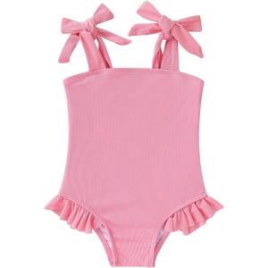 imageYOUNGER TREE Toddler Swimsuit Girl Color Block Stripe OnePiece Swimwear Baby Girl Bathing SuitsSolid Pink