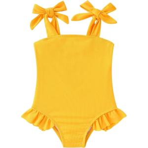 imageYOUNGER TREE Toddler Swimsuit Girl Color Block Stripe OnePiece Swimwear Baby Girl Bathing SuitsSolid Yellow