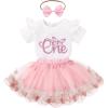 imageNewborn Baby Girls My 1st Birthday Dress Infant Shiny Printed Sequin Bowknot Tutu Princess DressPink Butterfly