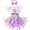 imageYOUNGER TREE Baby Girl 1st Birthday Outfits One Year Old Clothes Romper Tutu Cake Smash Skirt with Headband Baby Girl GiftsChocolate Doughnut One