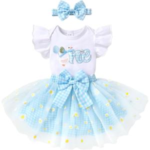imageYOUNGER TREE Baby Girl 1st Birthday Outfits One Year Old Clothes Romper Tutu Cake Smash Skirt with Headband Baby Girl GiftsOne Goose