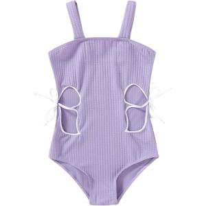 imageGirls Swimsuit One Piece Bathing Suit Adjustable Straps Solid Color Cut Out Butterfly Girls Swimwear for 714YPuple and Butterfly