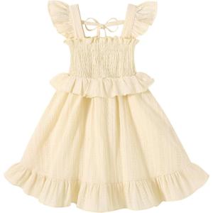 imageYOUNGER TREE Toddler Dress Baby Girls Cotton Ruffle Sleeveless Summer Dresses Kids Boho Beach Casual SundressApricot Dress
