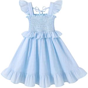 imageYOUNGER TREE Toddler Dress Baby Girls Cotton Ruffle Sleeveless Summer Dresses Kids Boho Beach Casual SundressBlue Dress