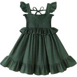 imageYOUNGER TREE Toddler Dress Baby Girls Cotton Ruffle Sleeveless Summer Dresses Kids Boho Beach Casual SundressDark Green Dress