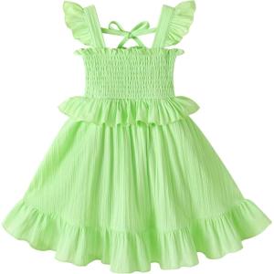imageYOUNGER TREE Toddler Dress Baby Girls Cotton Ruffle Sleeveless Summer Dresses Kids Boho Beach Casual SundressFruit Green Dress