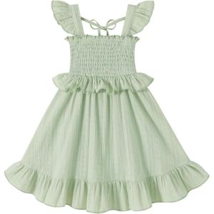 imageYOUNGER TREE Toddler Dress Baby Girls Cotton Ruffle Sleeveless Summer Dresses Kids Boho Beach Casual SundressGreen Dress