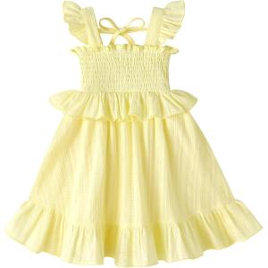 imageYOUNGER TREE Toddler Dress Baby Girls Cotton Ruffle Sleeveless Summer Dresses Kids Boho Beach Casual SundressLight Apricot Dress