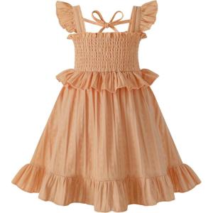imageYOUNGER TREE Toddler Dress Baby Girls Cotton Ruffle Sleeveless Summer Dresses Kids Boho Beach Casual SundressLight Brown Dress