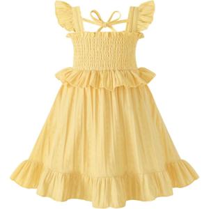 imageYOUNGER TREE Toddler Dress Baby Girls Cotton Ruffle Sleeveless Summer Dresses Kids Boho Beach Casual SundressLight Yellow Dress