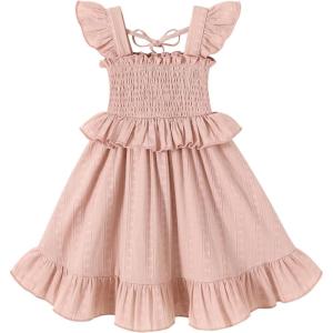 imageYOUNGER TREE Toddler Dress Baby Girls Cotton Ruffle Sleeveless Summer Dresses Kids Boho Beach Casual SundressPink Dress