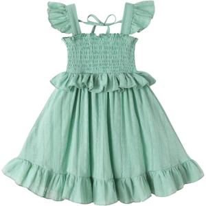 imageYOUNGER TREE Toddler Dress Baby Girls Cotton Ruffle Sleeveless Summer Dresses Kids Boho Beach Casual SundressSage Green