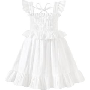 imageYOUNGER TREE Toddler Dress Baby Girls Cotton Ruffle Sleeveless Summer Dresses Kids Boho Beach Casual SundressWhite Dress