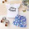 imageYOUNGER TREE Toddler Baby Girl Clothes Ruffle Short Sleeves TShirt Tops and Shorts Set Cute Summer OutfitsBlue Bee