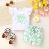 imageYOUNGER TREE Toddler Baby Girl Clothes Ruffle Short Sleeves TShirt Tops and Shorts Set Cute Summer OutfitsGreen Chrysanthemum