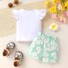 imageYOUNGER TREE Toddler Baby Girl Clothes Ruffle Short Sleeves TShirt Tops and Shorts Set Cute Summer OutfitsGreen Chrysanthemum