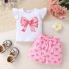 imageYOUNGER TREE Toddler Baby Girl Clothes Ruffle Short Sleeves TShirt Tops and Shorts Set Cute Summer OutfitsPink Bow
