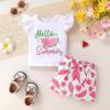 imageYOUNGER TREE Toddler Baby Girl Clothes Ruffle Short Sleeves TShirt Tops and Shorts Set Cute Summer OutfitsPink Watermelon