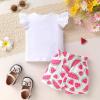 imageYOUNGER TREE Toddler Baby Girl Clothes Ruffle Short Sleeves TShirt Tops and Shorts Set Cute Summer OutfitsPink Watermelon