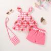 imageYOUNGER TREE Toddler Baby Girl Clothes Ruffle Sleeveless Strap Dress Tank Shorts Set Summer Outfits With BagCheck and Strawberry