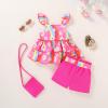 imageYOUNGER TREE Toddler Baby Girl Clothes Ruffle Sleeveless Strap Dress Tank Shorts Set Summer Outfits With BagColorful Flowers