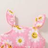 imageYOUNGER TREE Toddler Baby Girl Clothes Ruffle Sleeveless Strap Dress Tank Shorts Set Summer Outfits With BagPink Smile Face Flower