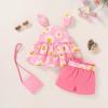 imageYOUNGER TREE Toddler Baby Girl Clothes Ruffle Sleeveless Strap Dress Tank Shorts Set Summer Outfits With BagPink Smile Face Flower