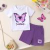 imageYOUNGER TREE Toddler Baby Girl Clothes Watermelon Summer Outfits Kids Sleeve TShirt Tops Shorts SetsPurple Butterfly