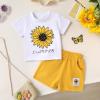 imageYOUNGER TREE Toddler Baby Girl Clothes Watermelon Summer Outfits Kids Sleeve TShirt Tops Shorts SetsSunflower and Summer