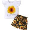 imageYOUNGER TREE Toddler Baby Girl Clothes Ruffle Short Sleeves TShirt Tops and Shorts Set Cute Summer OutfitsBlack Sunflower