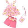 imageYOUNGER TREE Toddler Baby Girl Clothes Ruffle Sleeveless Strap Dress Tank Shorts Set Summer Outfits With BagPink Smile Face Flower
